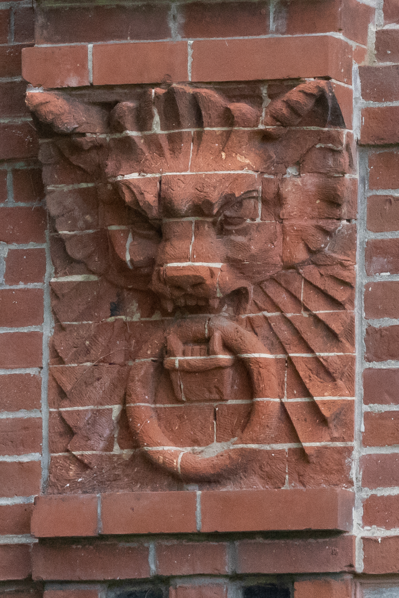 Brick carving - Bacon Free Library Natick MA